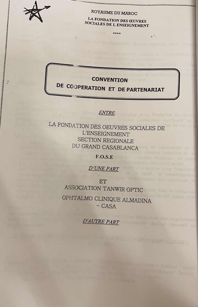 Convention de cooperation et partenariat entre la fondation des œuvres sociales de l'enseignement section regionale du grande Casablanca et l'association tanwir optic